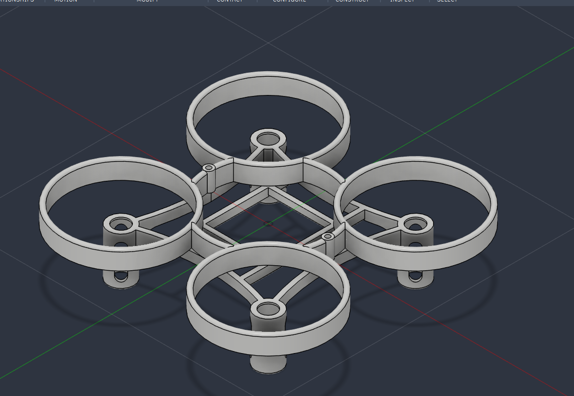 Quad-rotor drone platform CAD concept with integrated circular propeller guards