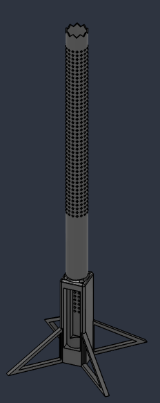 Tall portable low-smoke fire-pit CAD concept with folding support legs